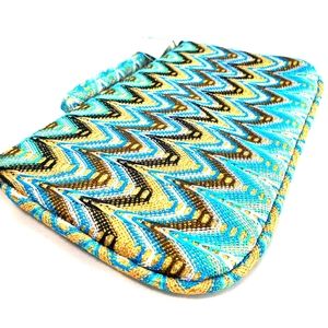 NWT! Icing Blue and Gold Curved Chevron Wristlet
